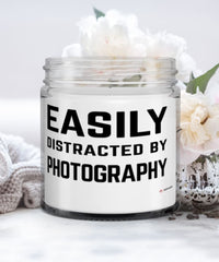 Funny Photographer Candle Easily Distracted By Photography 9oz Vanilla Scented Candles Soy Wax
