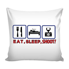 Funny Photography Camera Graphic Pillow Cover Eat Sleep Shoot