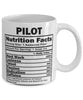 Funny Pilot Nutritional Facts Coffee Mug 11oz White