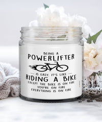 Funny Powerlifting Candle Being A Powerlifter Is Easy It's Like Riding A Bike Except 9oz Vanilla Scented Candles Soy Wax
