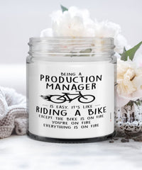 Funny Production Manager Candle Being A Production Manager Is Easy It's Like Riding A Bike Except 9oz Vanilla Scented Candles Soy Wax