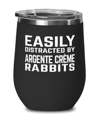 Funny Rabbit Wine Tumbler Easily Distracted By Argente Creme Rabbits Stemless Wine Glass 12oz Stainless Steel