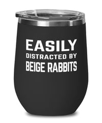 Funny Rabbit Wine Tumbler Easily Distracted By Beige Rabbits Stemless Wine Glass 12oz Stainless Steel