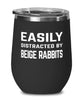 Funny Rabbit Wine Tumbler Easily Distracted By Beige Rabbits Stemless Wine Glass 12oz Stainless Steel