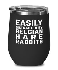 Funny Rabbit Wine Tumbler Easily Distracted By Belgian Hare Rabbits Stemless Wine Glass 12oz Stainless Steel