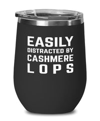 Funny Rabbit Wine Tumbler Easily Distracted By Cashmere Lops Stemless Wine Glass 12oz Stainless Steel