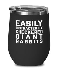 Funny Rabbit Wine Tumbler Easily Distracted By Checkered Giant Rabbits Stemless Wine Glass 12oz Stainless Steel