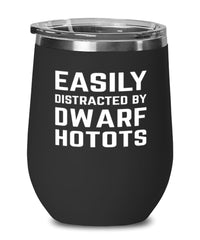 Funny Rabbit Wine Tumbler Easily Distracted By Dwarf Hotots Stemless Wine Glass 12oz Stainless Steel