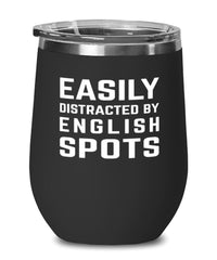 Funny Rabbit Wine Tumbler Easily Distracted By English Spots Stemless Wine Glass 12oz Stainless Steel