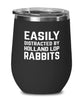 Funny Rabbit Wine Tumbler Easily Distracted By Holland Lop Rabbits Stemless Wine Glass 12oz Stainless Steel