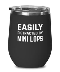 Funny Rabbit Wine Tumbler Easily Distracted By Mini Lops Stemless Wine Glass 12oz Stainless Steel