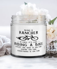 Funny Rancher Candle Being A Rancher Is Easy It's Like Riding A Bike Except 9oz Vanilla Scented Candles Soy Wax