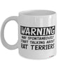 Funny Rat Terrier Mug Warning May Spontaneously Start Talking About Rat Terriers Coffee Cup White