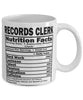 Funny Records Clerk Nutritional Facts Coffee Mug 11oz White
