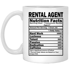 Funny Rental Agent Mug Nutrition Facts Coffee Cup 11oz White XP8434