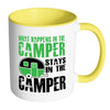 Funny RV Mug What Happens In The Camper White 11oz Accent Coffee Mugs