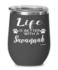 Funny Savannah Cat Wine Glass Life Is Better With A Savannah 12oz Stainless Steel Black
