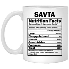 Funny Savta Mug Mug Nutrition Facts Coffee Cup 11oz White XP8434