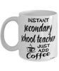 Funny Secondary School Teacher Mug Instant Secondary School Teacher Just Add Coffee Cup White