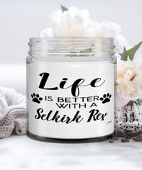 Funny Selkirk Rex Cat Candle Life Is Better With A Selkirk Rex 9oz Vanilla Scented Candles Soy Wax