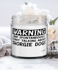Funny Shorgi Candle Warning May Spontaneously Start Talking About Shorgie Dogs 9oz Vanilla Scented Candles Soy Wax