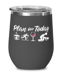 Funny Skier Wine Glass Adult Humor Plan For Today Cross Country Skiing 12oz Stainless Steel Black