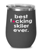 Funny Skiing Wine Glass B3st F-cking Skiier Ever 12oz Stainless Steel Black