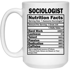 Funny Sociologist Mug Nutrition Facts Coffee Cup 15oz White 21504