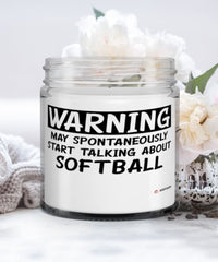 Funny Softball Candle Warning May Spontaneously Start Talking About Softball 9oz Vanilla Scented Candles Soy Wax