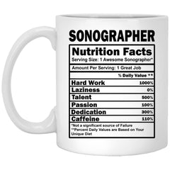 Funny Sonographer Mug Nutrition Facts Coffee Cup 11oz White XP8434