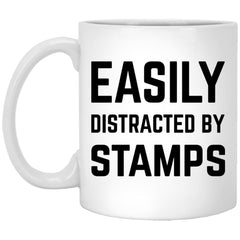 Funny Stamp Collector Mug Gift Easily Distracted By Stamps Coffee Cup 11oz White XP8434