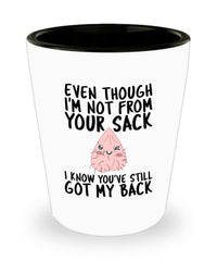 Funny StepFather Shot Glass Even Though Im Not From Your Sack I Know Youve Still Got My Back