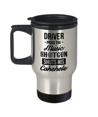 Funny Supernatural Travel Mug Driver Picks The Music Shotgun Shuts Cakehole 14oz Stainless Steel GB