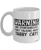 Funny Tabby Cat Mug Warning May Spontaneously Start Talking About Tabby Cats Coffee Cup White