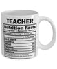 Funny Teacher Nutritional Facts Coffee Mug 11oz White