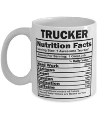 Funny Trucker Nutritional Facts Coffee Mug 11oz White