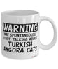 Funny Turkish Angora Cat Mug Warning May Spontaneously Start Talking About Turkish Angora Cats Coffee Cup White