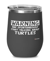 Funny Turtle Wine Glass Warning May Spontaneously Start Talking About Turtles 12oz Stainless Steel Black