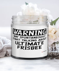 Funny Ultimate Frisbee Candle Warning May Spontaneously Start Talking About Ultimate Frisbee 9oz Vanilla Scented Candles Soy Wax