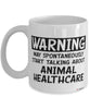 Funny Veterinarian Mug Warning May Spontaneously Start Talking About Animal Healthcare Coffee Cup White