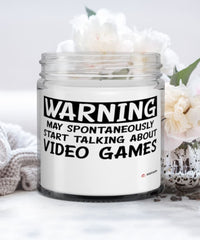 Funny Video games Candle Warning May Spontaneously Start Talking About Video Games 9oz Vanilla Scented Candles Soy Wax