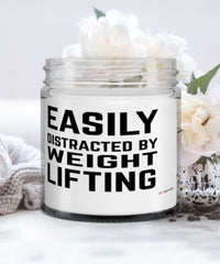 Funny Weightlifter Candle Easily Distracted By Weightlifting 9oz Vanilla Scented Candles Soy Wax