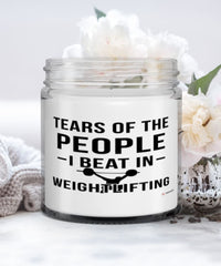 Funny Weightlifter Candle Tears Of The People I Beat In Weightlifting 9oz Vanilla Scented Candles Soy Wax