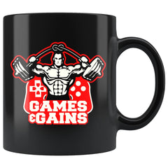 Gamer Weightlifting Mug Games And Gains 11oz Black Coffee Mugs