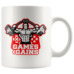 Gamer Weightlifting Mug Games And Gains 11oz White Coffee Mugs