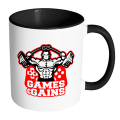 Gamer Weightlifting Mug Games And Gains White 11oz Accent Coffee Mugs