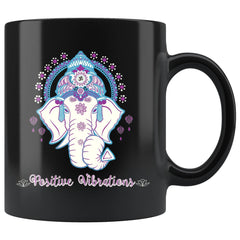 Ganesha Yoga Mug Positive Vibrations 11oz Black Coffee Mugs