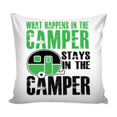 Graphic RV Pillow Cover What Happens In The Camper Stays In The Camper