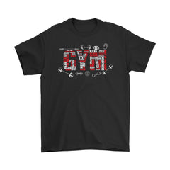 Graphic Typographic Gym Workout Shirt Gym Word Cloud Gildan Mens T-Shirt