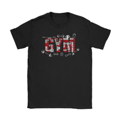 Graphic Typographic Gym Workout Shirt Gym Word Cloud Gildan Womens T-Shirt